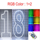 Axyaa LED Neon Number Sign - 30in, RGB Flashing, Sweet 16 18 21 Night Light