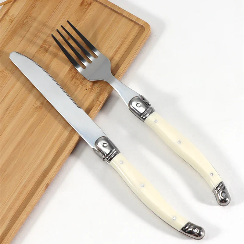 Axyaa Stainless Steel Cutlery Set with White Rivet Handle - 4-Piece
