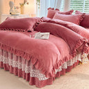 Axyaa Flannel Lace Bed Skirt Set - Thick Warm Quilt Cover Kit