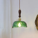 Axyaa Green Glass LED Pendant Lamp with Knob Switch - Copper Chandelier