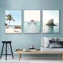 Axyaa Seascape Canvas Painting: Beach Coconut Tree Wall Art Print for Living Room
