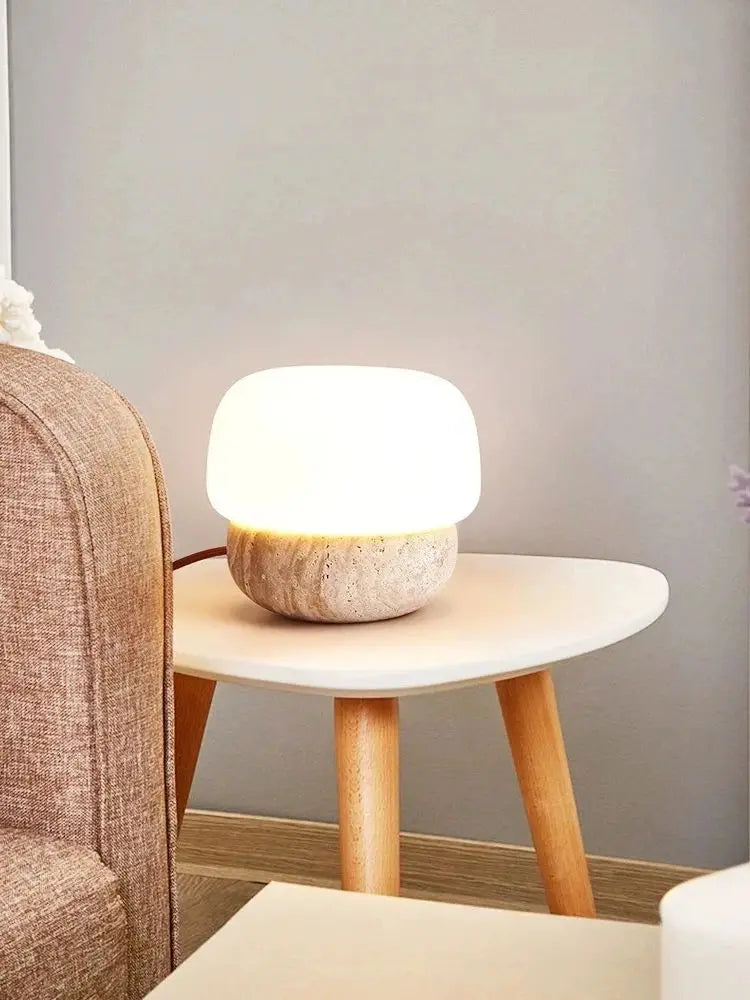 Axyaa Travertine Mushroom LED Floor Lamp - Natural Yellow Stone Lighting