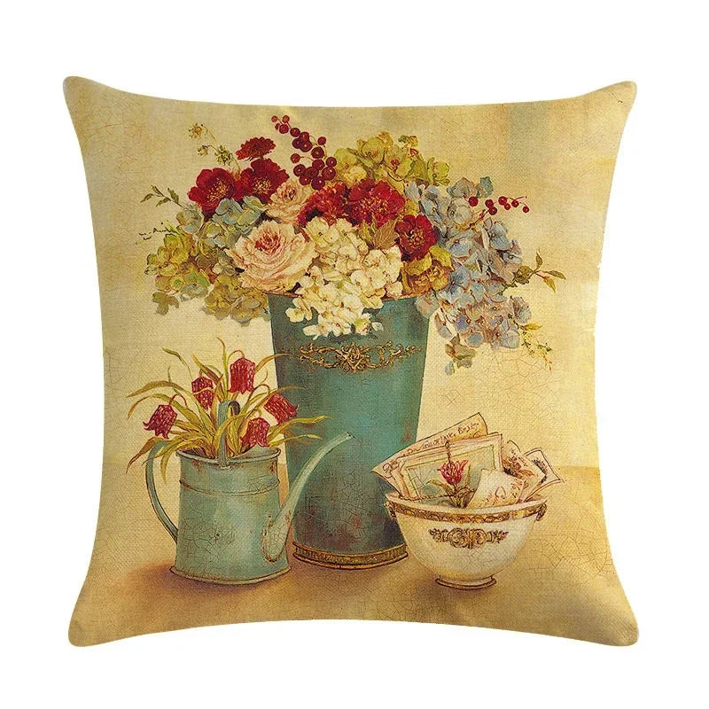 Sunflower Linen Throw Pillow Cover for Home Decor by Axyaa