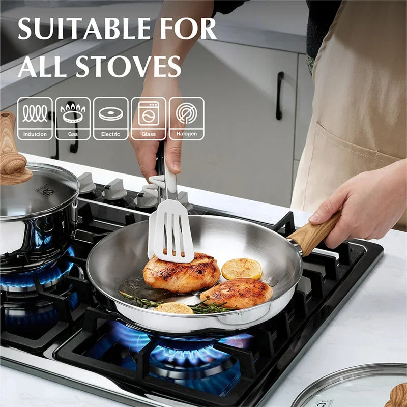 Axyaa Stainless Steel Frying Pan with Bakelite Handle and Lid