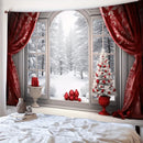 Axyaa Christmas Window Tapestry Snow Scene for Home Outdoor Decor