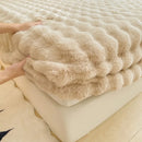 Axyaa Rabbit Fur Plush Fitted Sheet - Thick, Winter Bedspread, Anti-Slip Mattress Protector