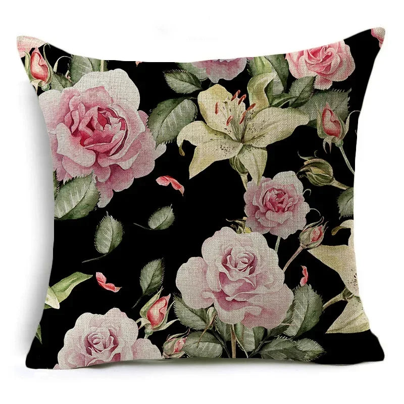 Axyaa Black Rose Pillowcase: Premium Sofa & Office Cushion Cover for Home Decor