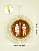 Axyaa Macrame Toilet Sign Wall Decor, Men & Women Bathroom Symbol Plaque