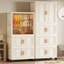 Axyaa Foldable Storage Cabinet on Wheels for Clothes/Quilts, Mixed Cream