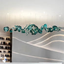 Axyaa Green Glass Leaf Crystal Chandelier for Hotel Lobby and Kitchen Island
