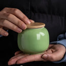 Axyaa Ceramic Tea Jar with Bamboo Lid for Home Storage and Decoration