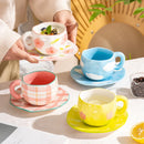 Axyaa Hand-Pinched Ceramic Mug & Saucer Set, Irregular Floral Design, Ins Style Drinkware