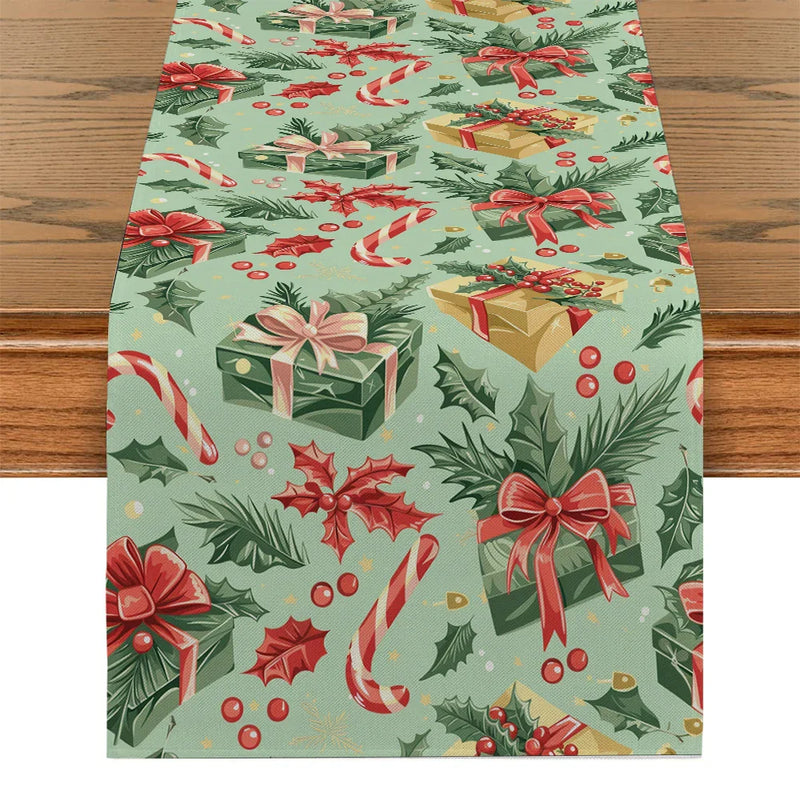 Axyaa Christmas Plant Leaves Table Runner - Festive Dining Decor