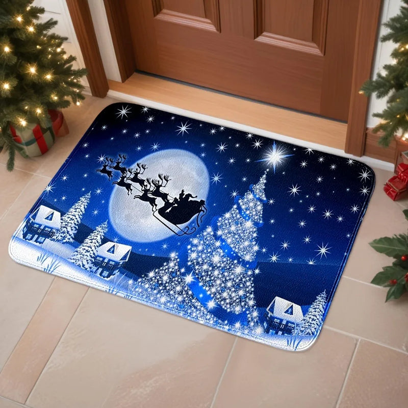Axyaa Christmas Door Mat: Festive Reindeer & Santa Claus Pattern, Non-Slip