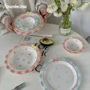 Axya Pink Ceramic Dinner Plate with Bow Knot, High Temp Resistant, Deep Dish