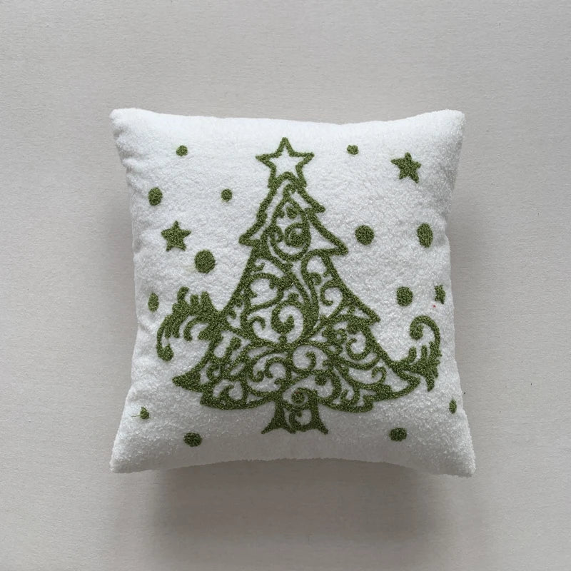 Axyaa Christmas Tree Snowflake Cushion Cover in Green and Red, Embroidered 45x45cm Square Pillowcase