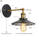 Axyaa Gold Industrial Wall Lamp with Pull Chain Switch and LED Lighting