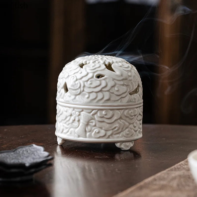 Axya White Ceramic Incense Burner Zen Aromatherapy Stove Household Ornament