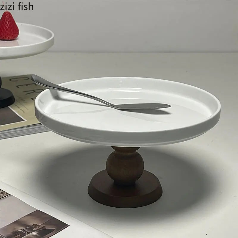 Axya Ceramic Dinner Plate Set - Elegant High-Footed Serving Dishes for Desserts and Snacks