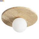 Axyaa Yellow Travertine Glass Stone LED Ceiling Lamp for Nordic Modern Indoor Lighting Decor.