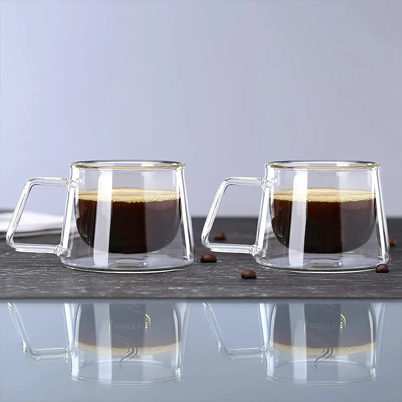 Axya 200ml Double Wall Glass Coffee Mug Set