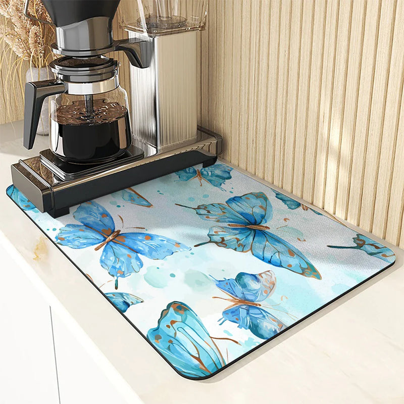 Axyaa Butterfly Absorbent Draining Mat | Quick Dry Kitchen & Bathroom Drain Pad