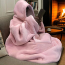 Axyaa Reversible Fleece Hooded Blanket with Kangaroo Pocket - Soft Wearable Throw