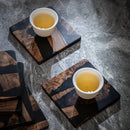 Axya Walnut Wooden Coasters Set with Tray, Resin Tea Pad Holder for Home