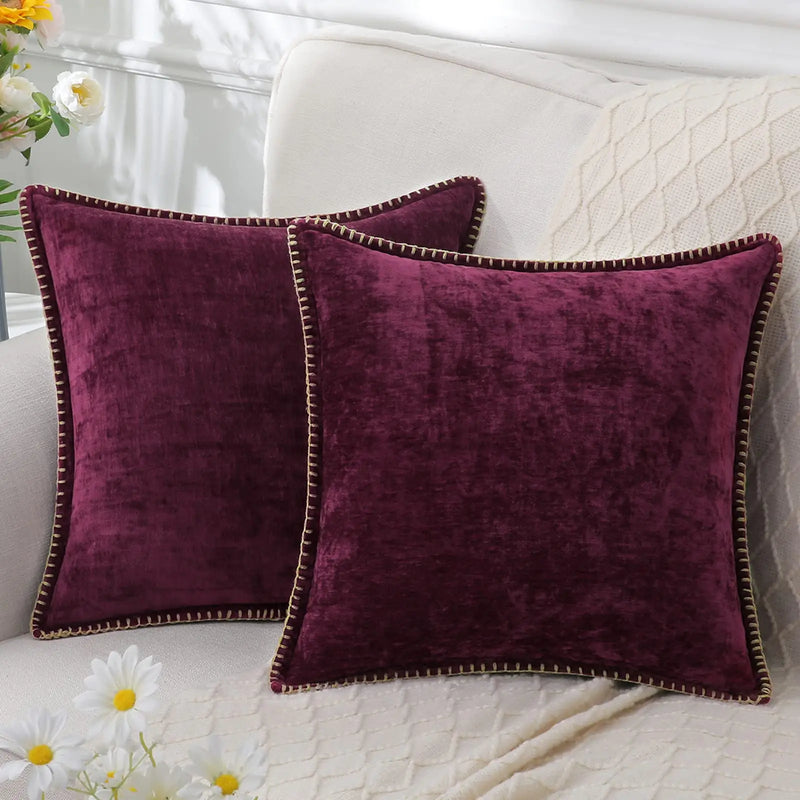 Axyaa Chenille Velvet Cushion Cover 50x50cm Soft Stitched Edge Decor Pillowcase