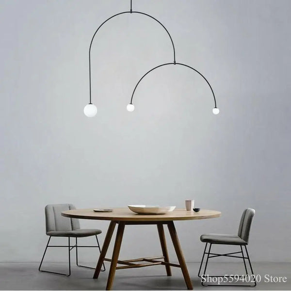 Axyaa Iron Line Chandelier: Modern Scandinavian Art Hanging Lamp for Living Room & Bedroom