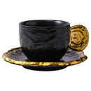 Axyaa Ceramic Embossed Coffee Cup and Saucer Set - Black White Latte Mug for Exquisite Tea