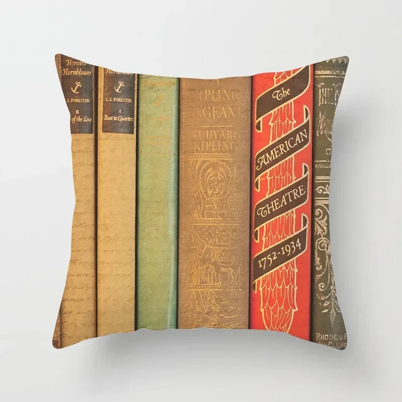Axyaa Retro Library Pattern Pillowcase for Home and Office Decor