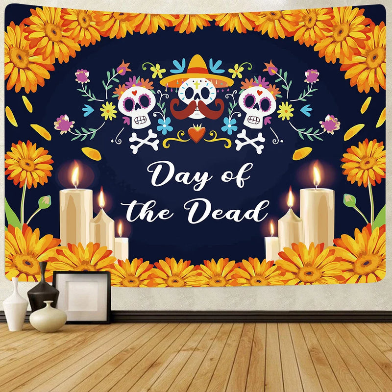 Axyaa Day of the Dead Sugar Skull UV Tapestry Wall Art