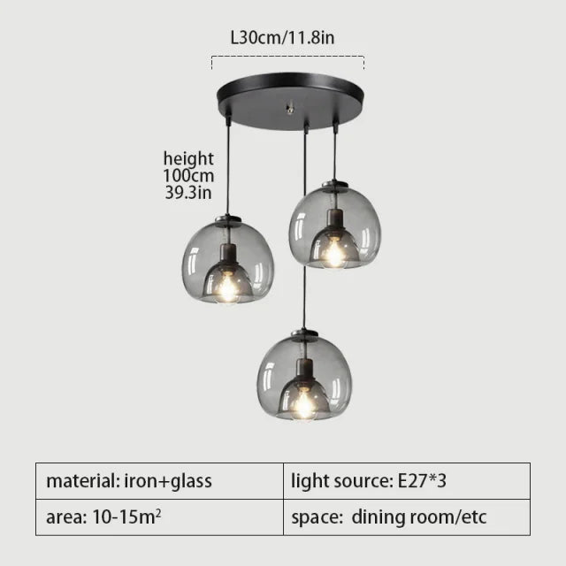 Axyaa Smoke Gray Glass Pendant Light Chandelier for Kitchen Island