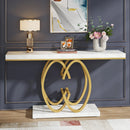 Axyaa Marble Gold Console Table, 55-Inch, Geometric Metal Base, Modern Entryway Sofa Table