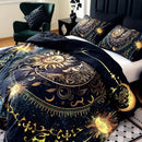 Axyaa Golden Sun Moon Planet Duvet Set - 1 Duvet Cover & 2 Pillowcases