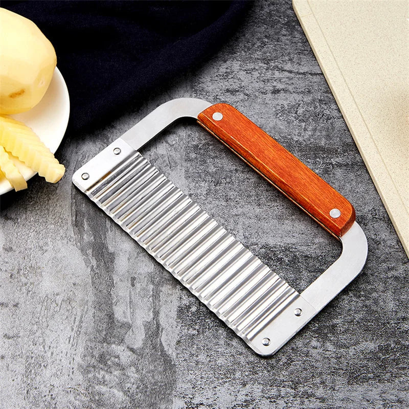 Axyaa Stainless Steel Potato Chip Wavy Cutter - Crinkle Slicer for Vegetables & Fruits