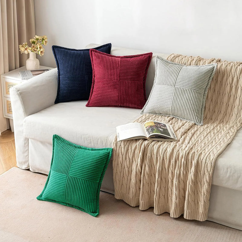 Axyaa Boho Grey Corduroy Throw Pillow Cover - Soft Cozy Cushion for Home Decor