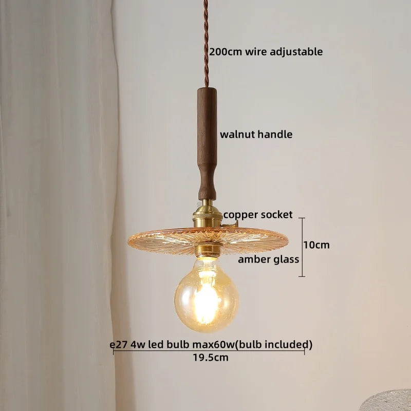 Axyaa Nordic LED Pendant Lights Glass Walnut Copper Hanging Lamp