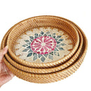 Axyaa Colorful Splicing Shell Rattan Storage Basket Set Round Hand-Woven Tray