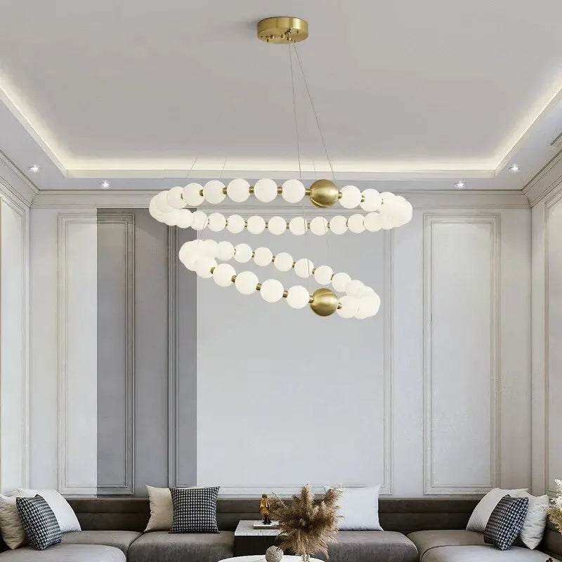 Axyaa White Ball Pendant Chandelier - Luxury LED Ceiling Light for Home Decor