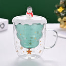 Axyaa 300ml Christmas Double Wall Glass Cup with Silicone Lid