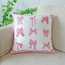 Axyaa Pink Bow Embroidery Flannel Pillowcase - Soft Polyester Sofa Cushion Cover