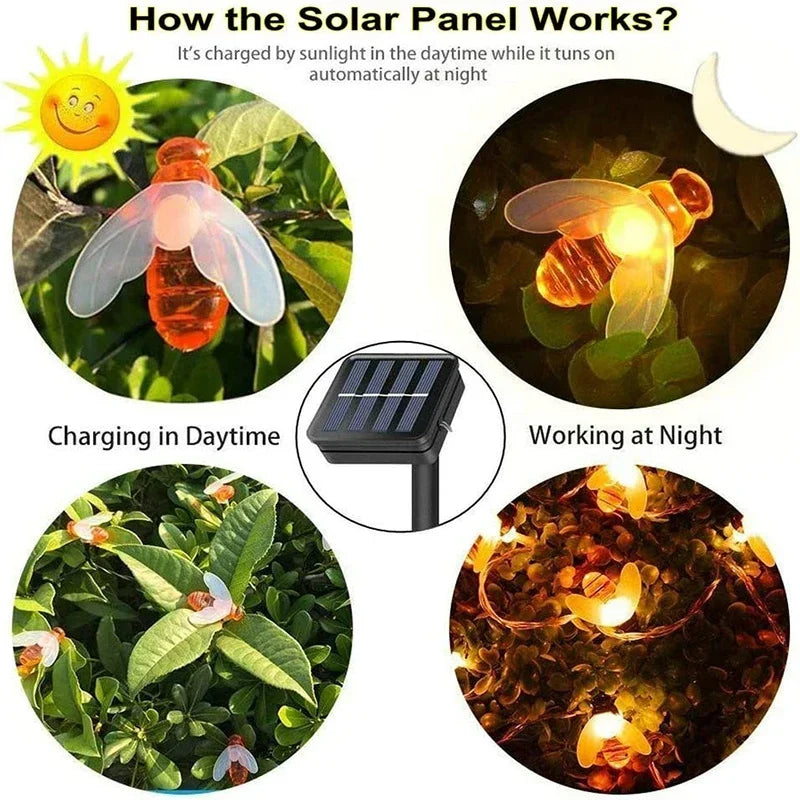 Axyaa Solar Bee String Lights: 8 Modes Outdoor Fairy Light for Garden Party Decor