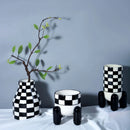 Axyaa Checkered Ceramic Tall Vase: Geometric Home Decor Flowerpot & Terrarium