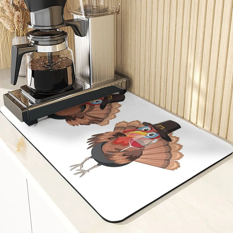Axyaa Turkey Leaf Kitchen Mat - Non-Slip Absorbent Coasters for Fall Harvest