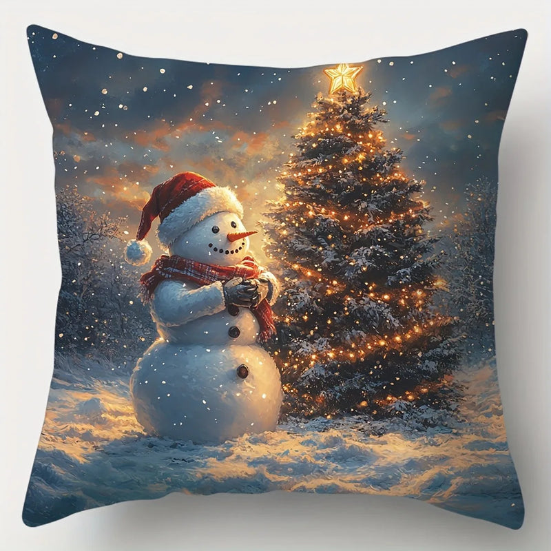 Snowy Santa Snowman Pillowcase for Festive Home Decor by Axyaa