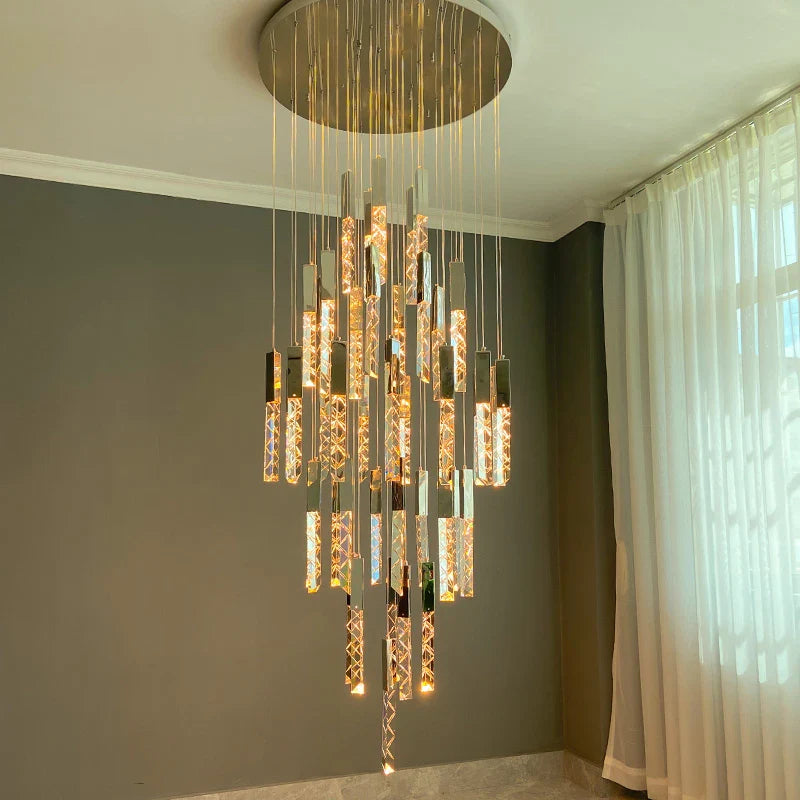 Luxury Axyaa Crystal LED Chandelier: Minimalist Nordic Design for Staircase & Living Room