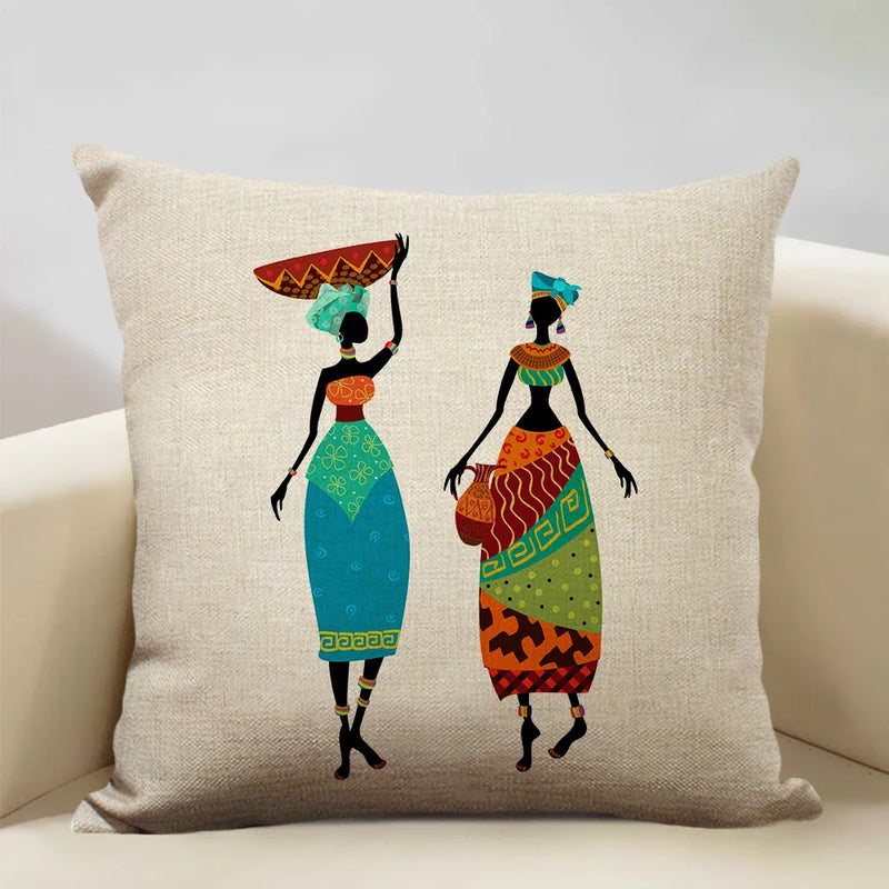 Axyaa African Dance Oil Painting Cushion Cover 45x45cm for Home Living Room Decor