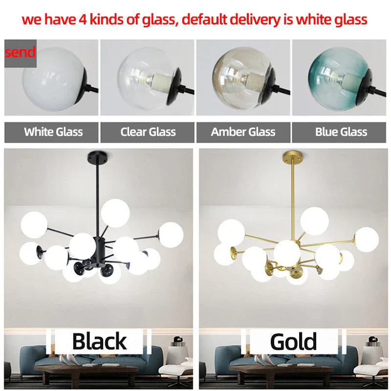 Axyaa Modern Glass Ball Chandelier for Dining and Living Room, E27 Lustre Ceiling Pendant Light